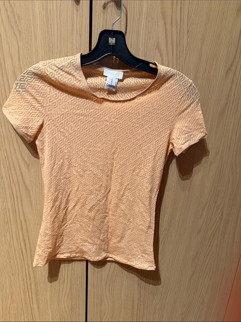 Versace Peach Short Sleeve Textured Logo Tee